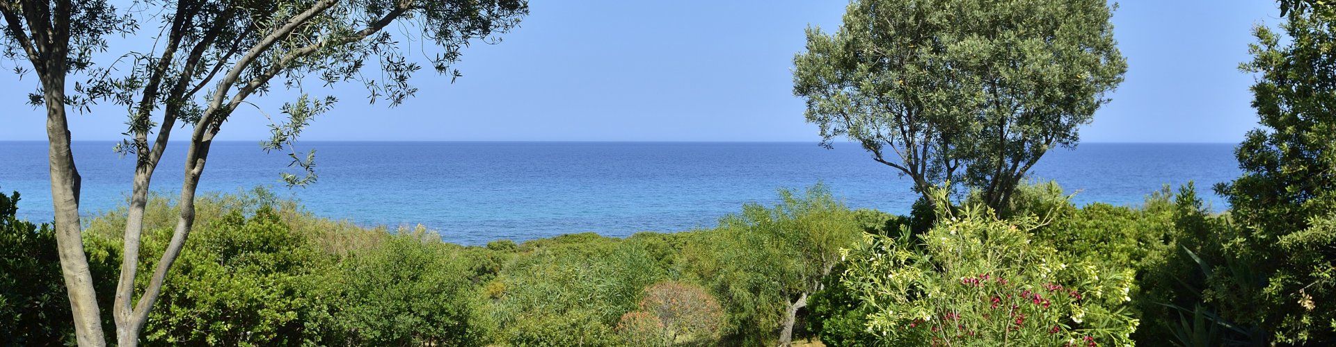 Groß angelegter Garten mit Blick auf das türkisfarbene Meer 