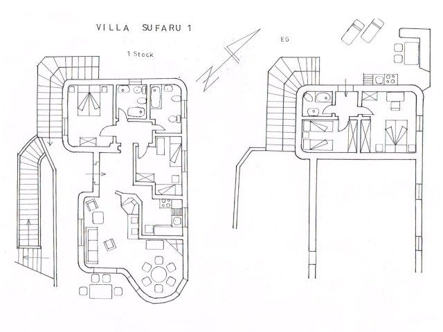 Villa Su Faru 1 | Grundriss vom Haus: erster Stock und Untergeschoß Grundriss