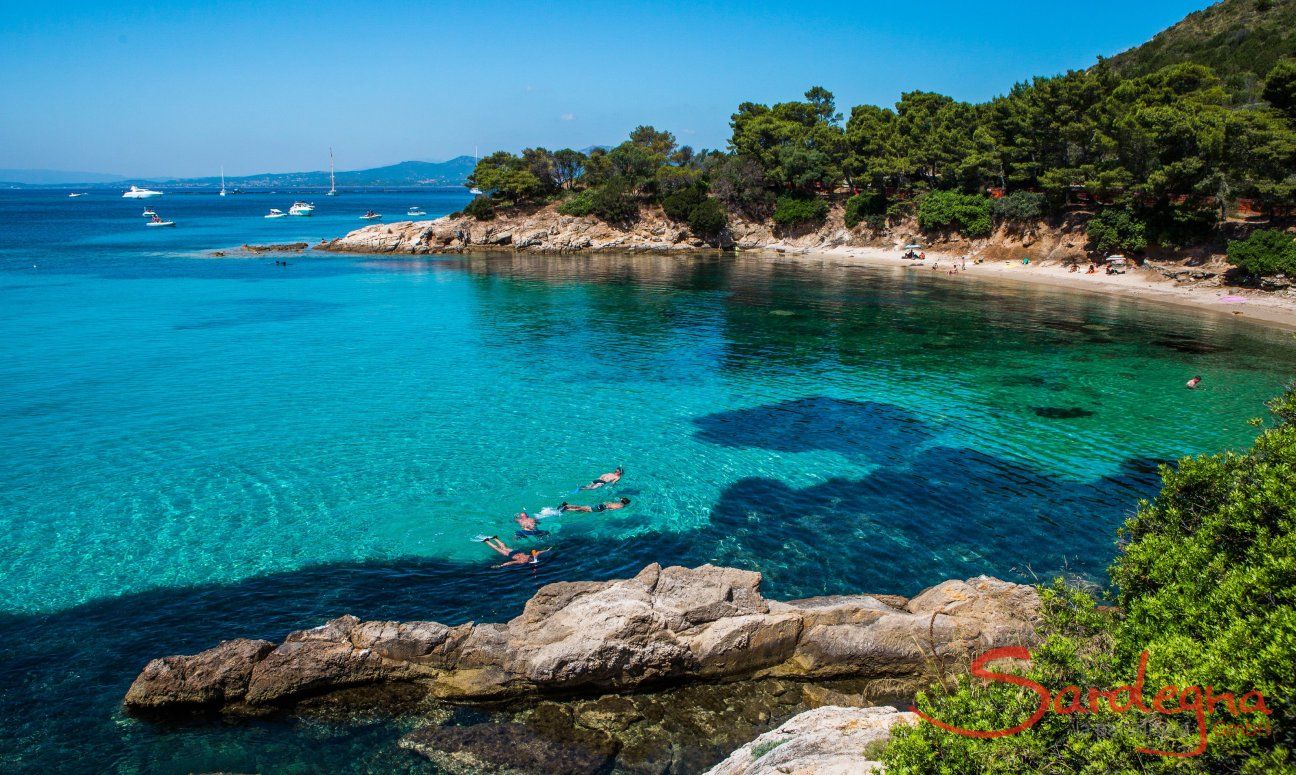 Unglaubliches Farbspiel des Meeres in der Bucht Cala Moresca bei Golfo Aranci