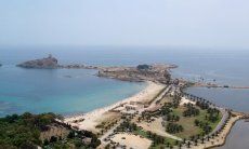 Casa Su Faru 2 | Luftaufnahme vom Strand von Nora zwischen Su Faru und der Ausgrabungsstätte von Nora Su Faru Strand