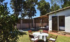 Casa Su Faru 5 | Garten mit Eßtisch Blick auf Garten mit Eßtisch, Haus und Mauer von Su Faru