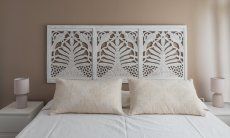 Apartment Orri 3 | Schlafzimmer 3 mit dekorativem Kopfende über dem Doppelbett, im 2. Stock App. Orri 3 Tortoli Ostküste Sardinien